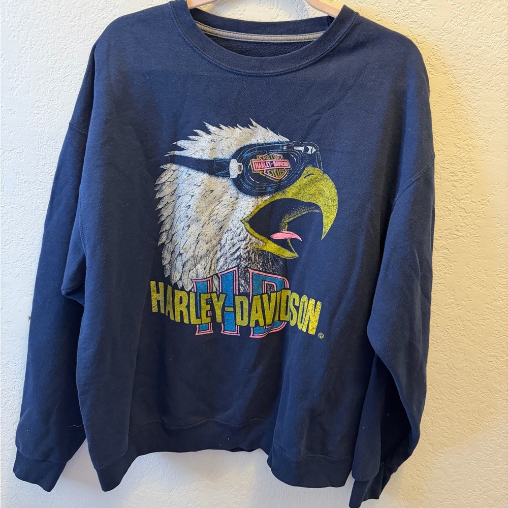Vintage Harley Davidson Eagle Sweatshirt XL Navy Graphic Crewneck Biker